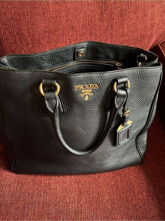 Prada Handbags - Prada Black Leather Tote with Gold Hardware Accents